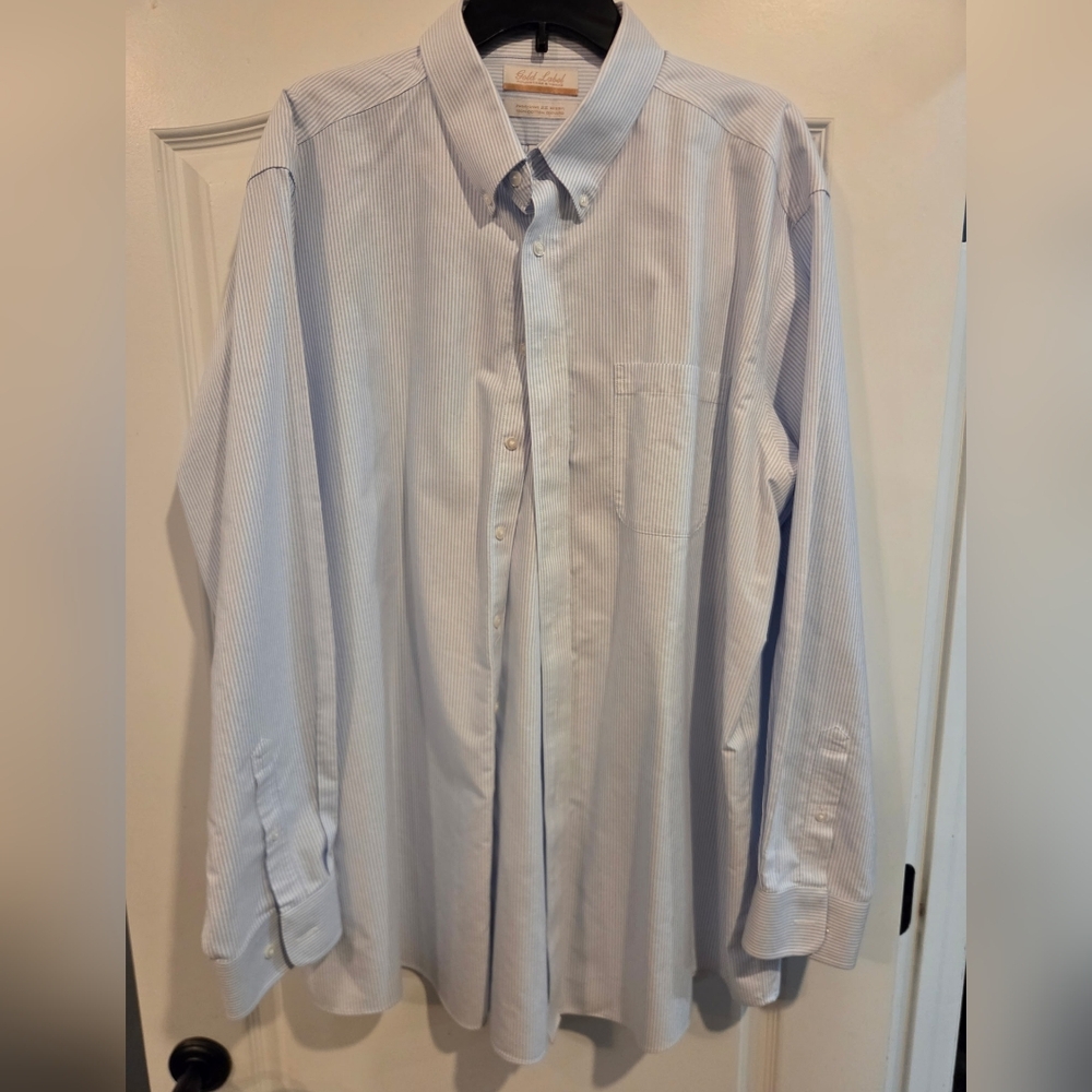 Men's Roundtree & Yorke Gold Label Blue Striped Shirt Size 18.5 36/37 Tall